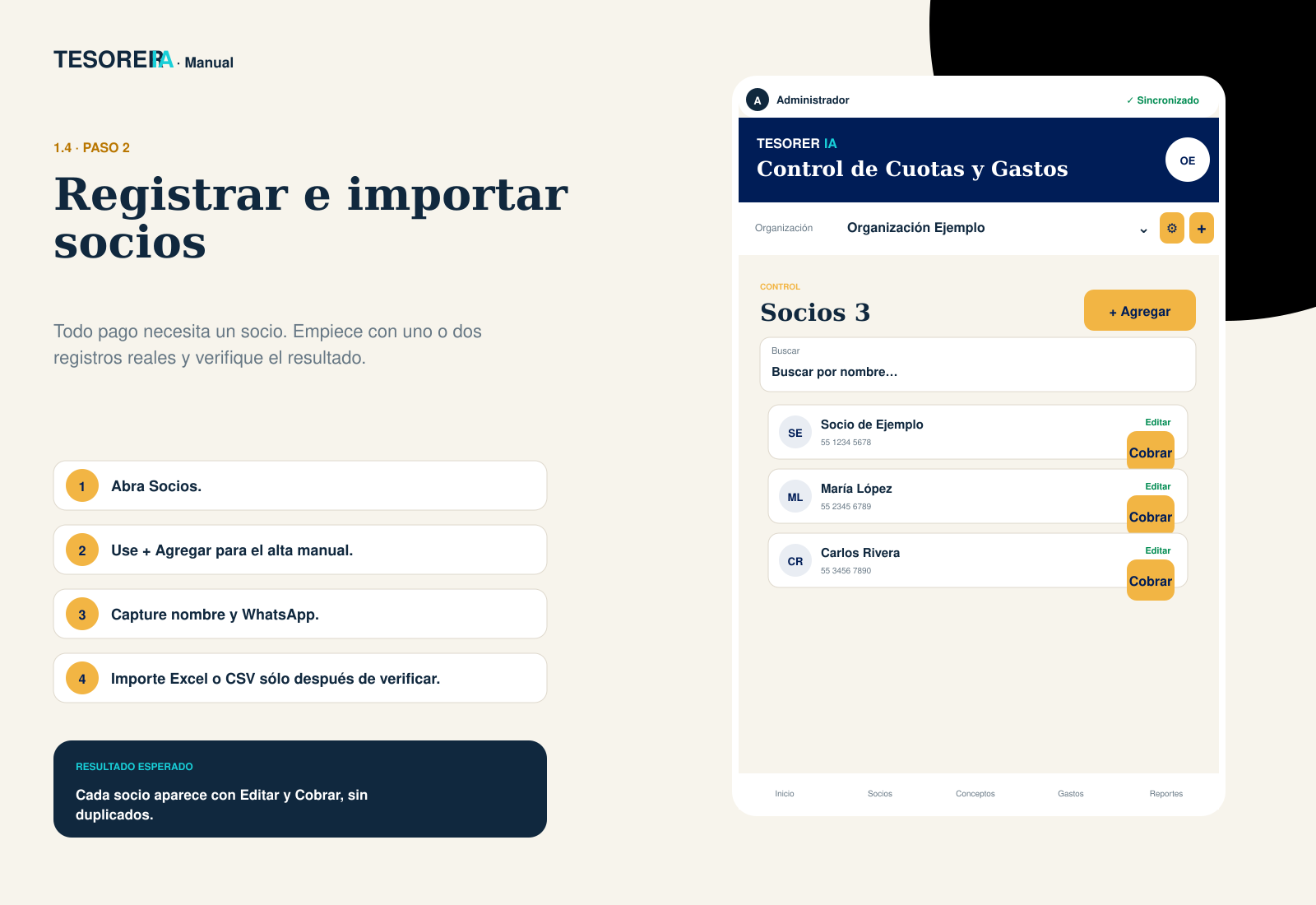 Guía visual para registrar socios o importarlos sin duplicados