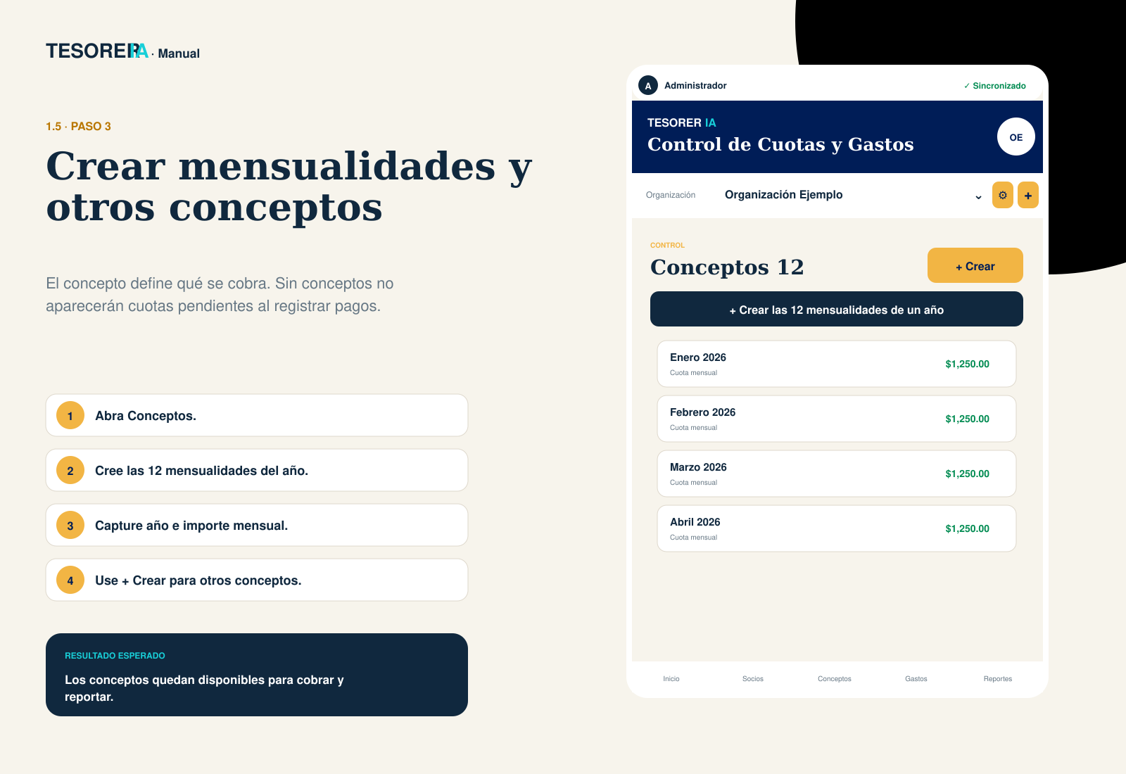 Guía visual para crear mensualidades y otros conceptos de cobro