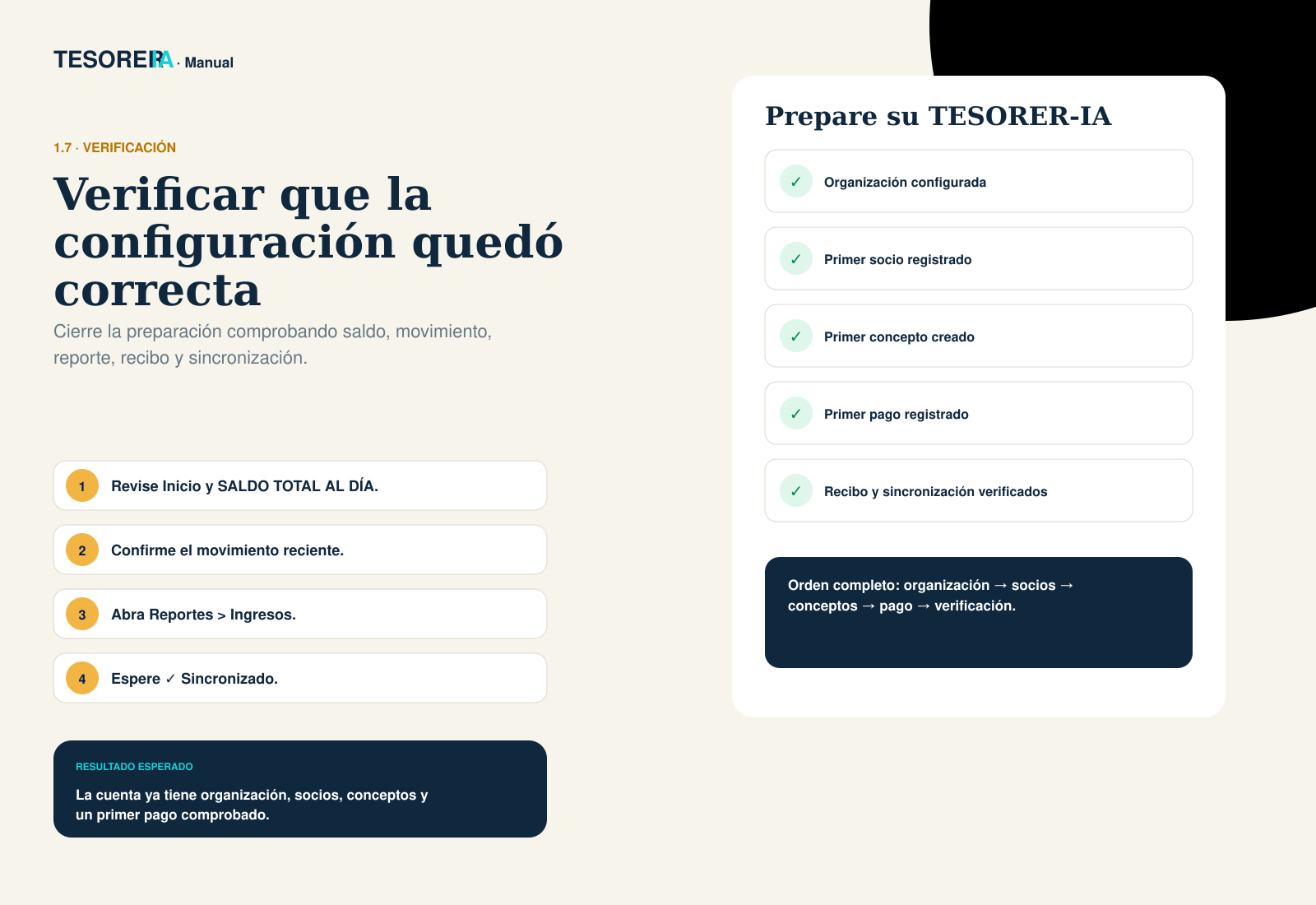 Lista visual para verificar que la configuración inicial quedó correcta